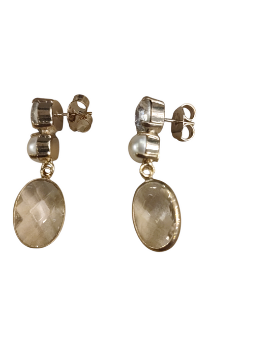 Orecchini Sodini con Pietra bianca pendente