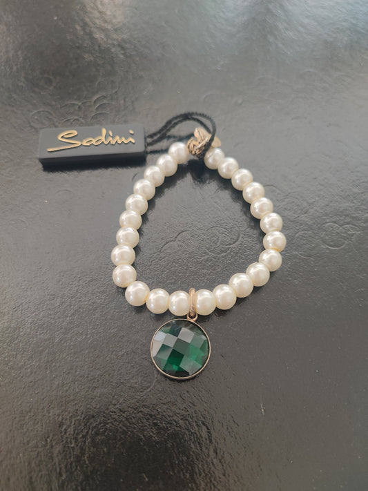 BRACCIALE SODINI ELASTICO PERLE E PIETRA VERDE