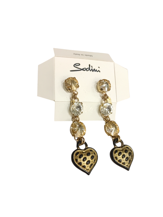 Orecchini Sodini a cuore con pietre bianche e dorate pendenti